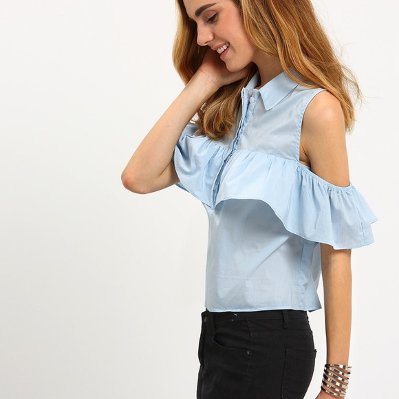 Frill Layered Open Shoulder Blouse - Picture 3 of 5